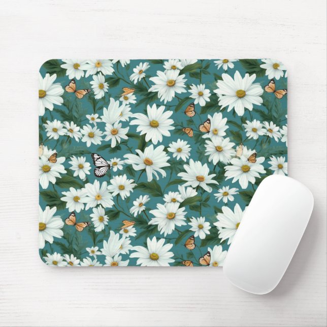 Vita Daisy och fjärilar Musmatta (Med mus)