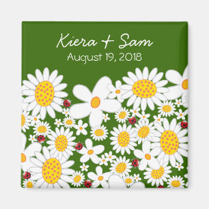 Vita Daisy och Ladybugs Gift / Spara Date Magnet