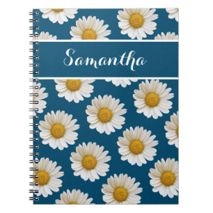 Vita Daisy på blå med eget namn Anteckningsbok