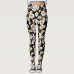 Vita Daisy på Blommönstret Black Leggings<br><div class="desc">De här benen har en utformning av blommigten för söt med vita daisy för färgad med gulter på svart bakgrund. Perfekt för gymmet,  jobbet eller bara hemmet. Bära dem i stil! Designad av världsberömd konstnär ©Tim Coffey.</div>