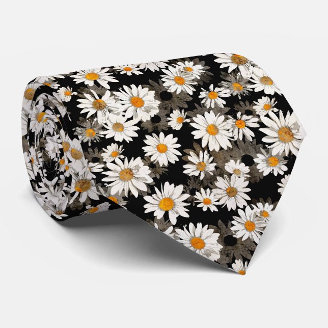 Vita Daisy på Blommönstret Black Slips (Rullad)