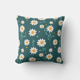 Vita Daisy på Greenish Blue Background Kudde