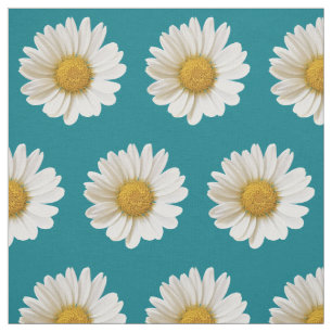 Vita Daisy på Mörk Turkos Blommigt Tyg