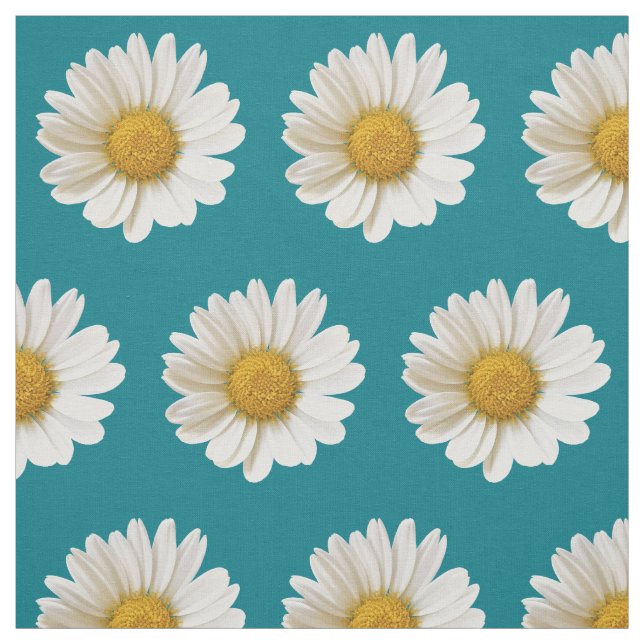 Vita Daisy på Mörk Turkos Blommigt Tyg (Provkarta)