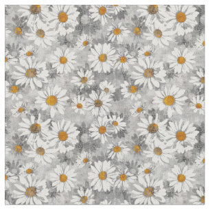 Vita Daisy på Silver Grått Blommönster Tyg