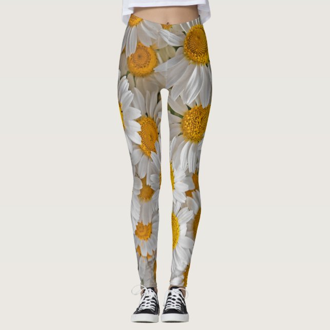 Vita Daisy: Vackra Blommigtar - bakgrund Leggings (Framsida)