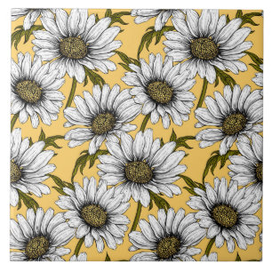 Vita daisy, vild blommor på gulten kakelplatta