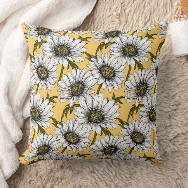 Vita daisy, vild blommor på gulten kudde (Filt)