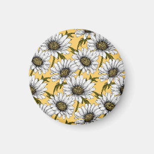 Vita daisy, vild blommor på gulten magnet