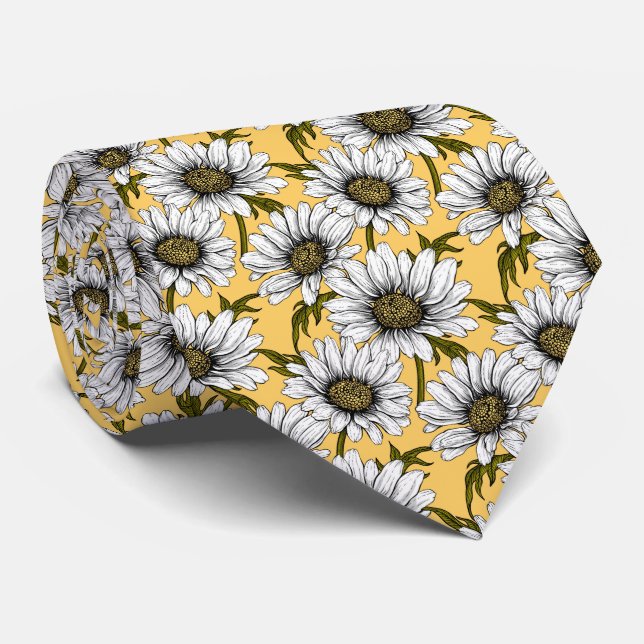 Vita daisy, vild blommor på gulten slips (Rullad)