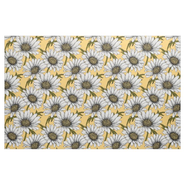 Vita daisy, vild blommor på gulten tyg (Fat Quarter)