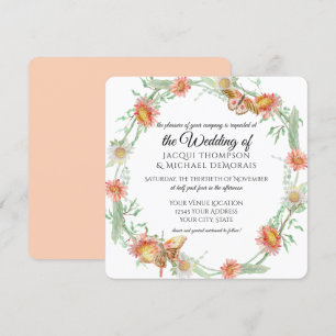 Vita Daisy Vild Flowers Butterfly Blommigt Inbjudningar