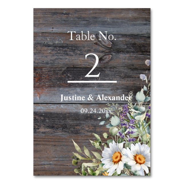 Vita Daisyn Bröllop Bordsnummer (Framsidan)