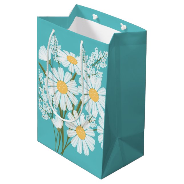Vita Daisyn Flowers på Teal (Baksidan Vinklad)