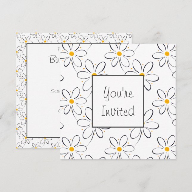 Vita Daisyn Mönster Inbjudningar (Fram/baksida)