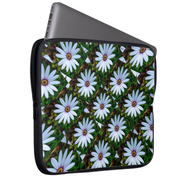 Vita Daisyn Mönster Laptop Fodral (Framsidan Höger)