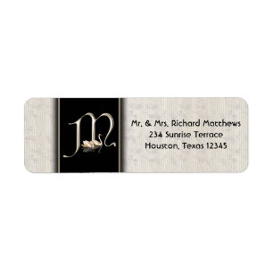 Vita Damastsvanar Monogram M Adressetiketter Returadress Etikett