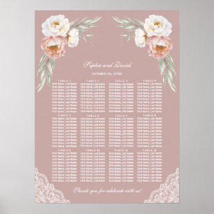 Vita dammsuga Ro Flowers Bröllop-sätesdiagram Poster