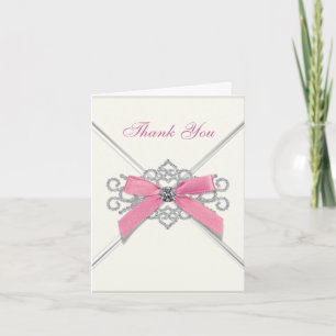 Vita diamant Rosa Bow Tacksamhetskort Tack Kort