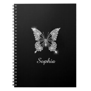 Vita diamanter Butterfly, DIY Script Namn, Black Anteckningsbok