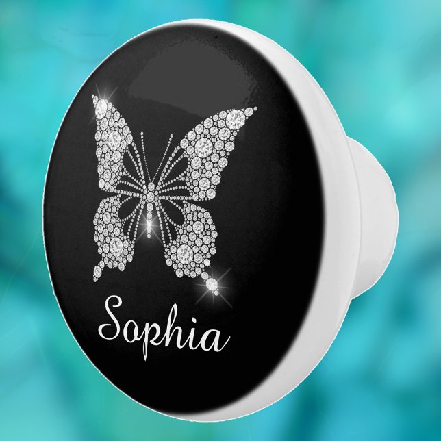 Vita diamanter Butterfly, DIY Script Namn, Black Knopp (Skapare uppladdad)