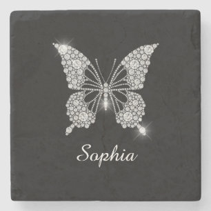 Vita diamanter Butterfly, DIY Script Namn, Black Stenunderlägg