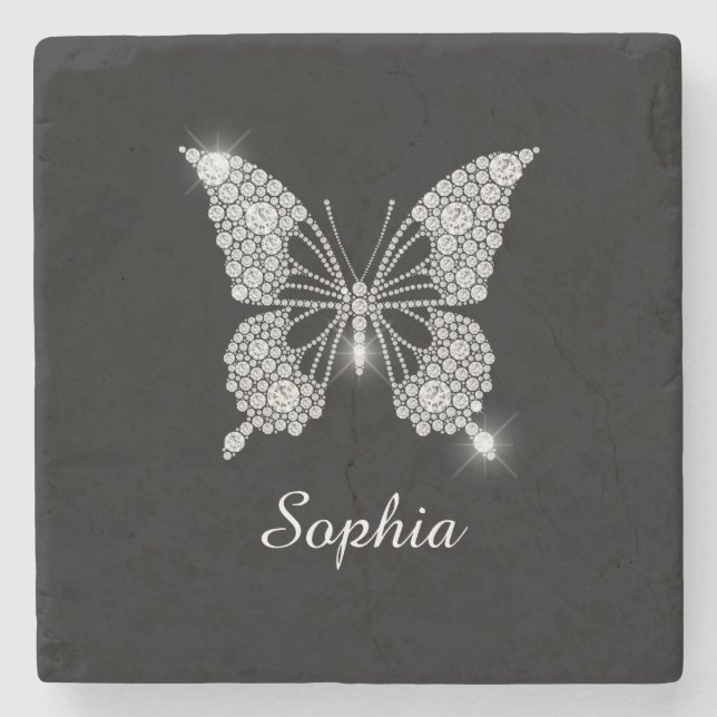Vita diamanter Butterfly, DIY Script Namn, Black Stenunderlägg (Framsidan)
