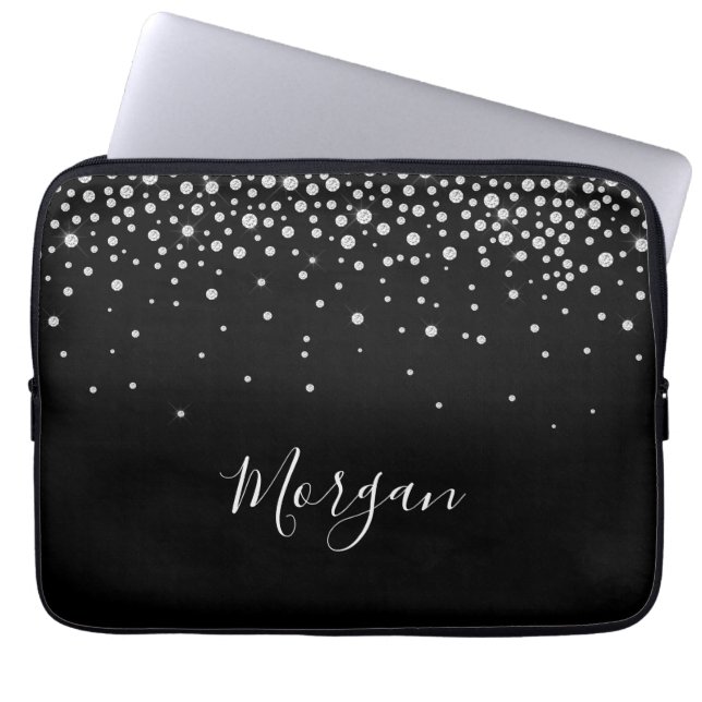 Vita diamanter & DIY Namn White-skript, svart Laptop Fodral (Framsidan)