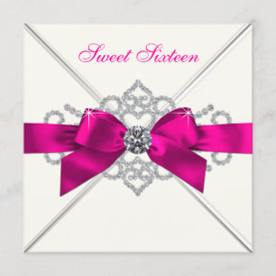 Vita diamanter Hot Pink Sweet 16-fest Inbjudningar