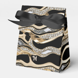 Vita diamanter och guld zebra ränder på svart presentaskar