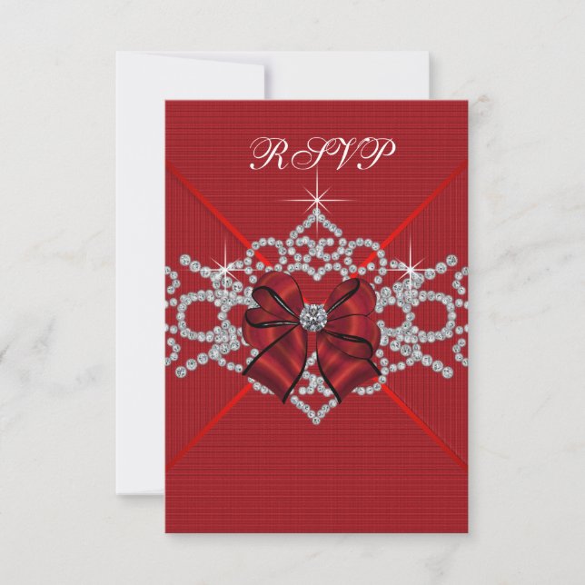 Vita diamanter röda Sweet 16 födelsedagsfest RSVP OSA Kort (Framsida)