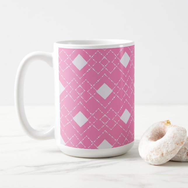 Vita diamanter Rosa Bakgrund Kaffemugg (Med munk)