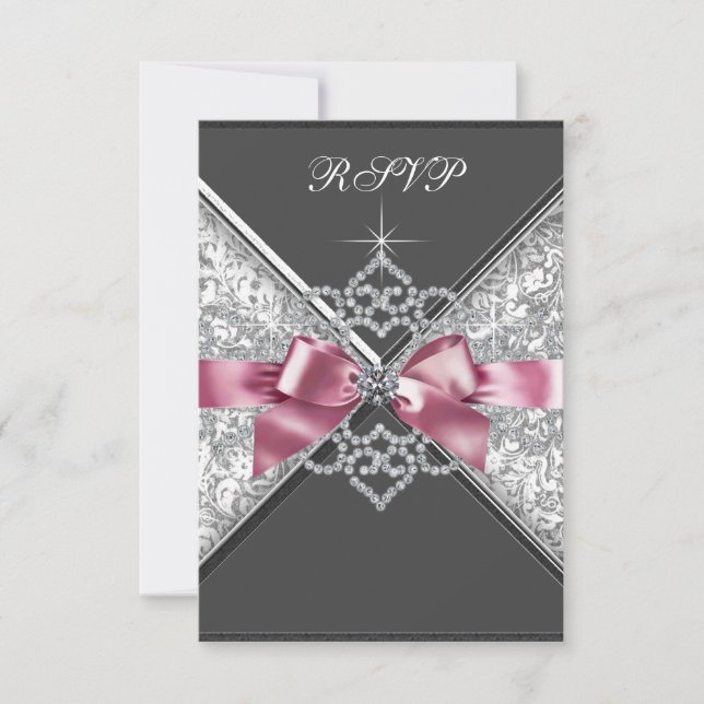 Vita diamanter rosa svart RSVP OSA Kort (Framsida)