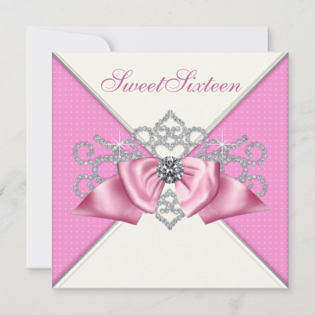 Vita diamanter Rosa Sweet 16 födelsedagsfest Inbjudningar (Framsida)