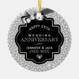 Vita diamanter Silver och svart 25-årsdag Julgransprydnad Keramik