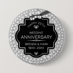 Vita diamanter Silver och svart 25-årsdag Knapp