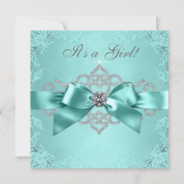 Vita diamanter Teal Blue Baby Shower Inbjudningar (Framsida)