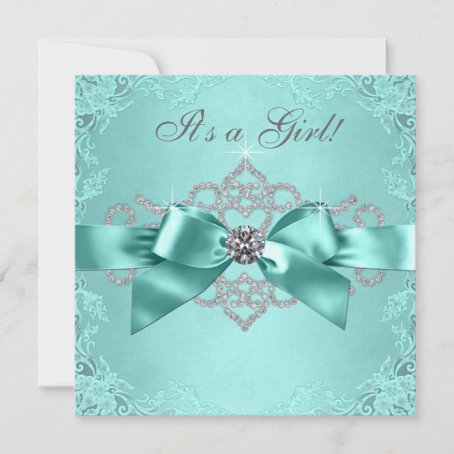 Vita diamanter Tealblå baby shower Inbjudningar (Framsida)