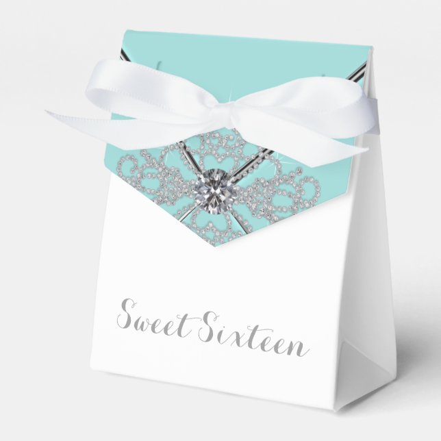 Vita diamanter Tealblå Sweet 16 födelsedagsfest Presentaskar (Framsidan Sidan)