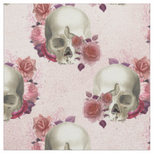 Vita Döskallar och Blommigt av Rosa Tyg
