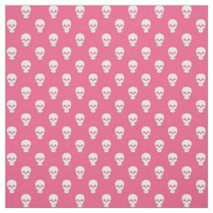 Vita Döskallar på Rosa Fabric Tyg