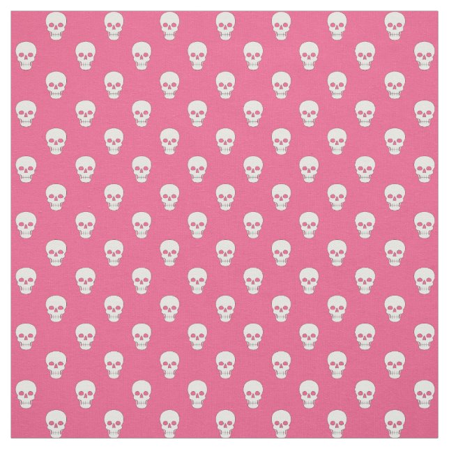 Vita Döskallar på Rosa Fabric Tyg (Provkarta)