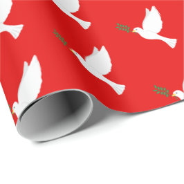 Vita Dove Bird med Olive Gren på Red Presentpapper
