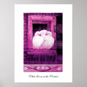 VITA DOVER VID FÖNSTRET, rosa lila violet Poster