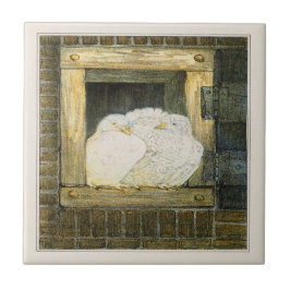 Vita Doves in Window Dutch Victorian Art Kakelplatta