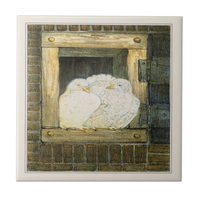 Vita Doves in Window Dutch Victorian Art Kakelplatta (Framsidan)