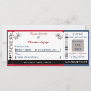 Vita Doves Red B Boarding Pass Wedding bjudande Inbjudningar
