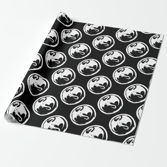 Vita Dragon Black glossy Omslagning av pappert med Presentpapper (Utrullad)