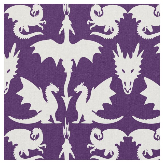 Vita dragon på Lila Cheeky Witch® Pagan Wiccan Tyg (Närbild)