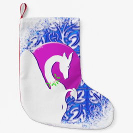 Vita draken I Måne Helgdag (blå ornament) Liten Julstrumpa